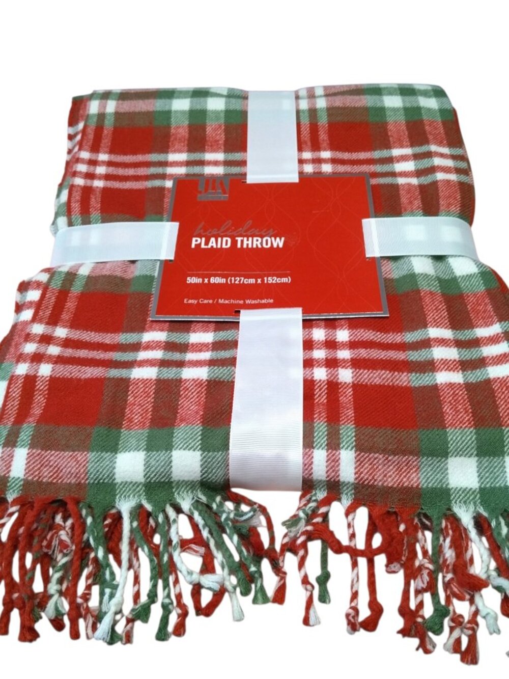 JLA Home Holiday Plaid Throw Blanket 50 X 60 In. Fringe Multi-Color Christmas